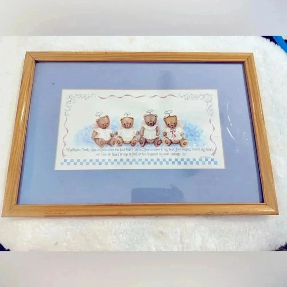 Vintage 1988 Bears Matthew Mark Luke & John Praying Guardian Angel Art Nursery - Picture 1 of 10